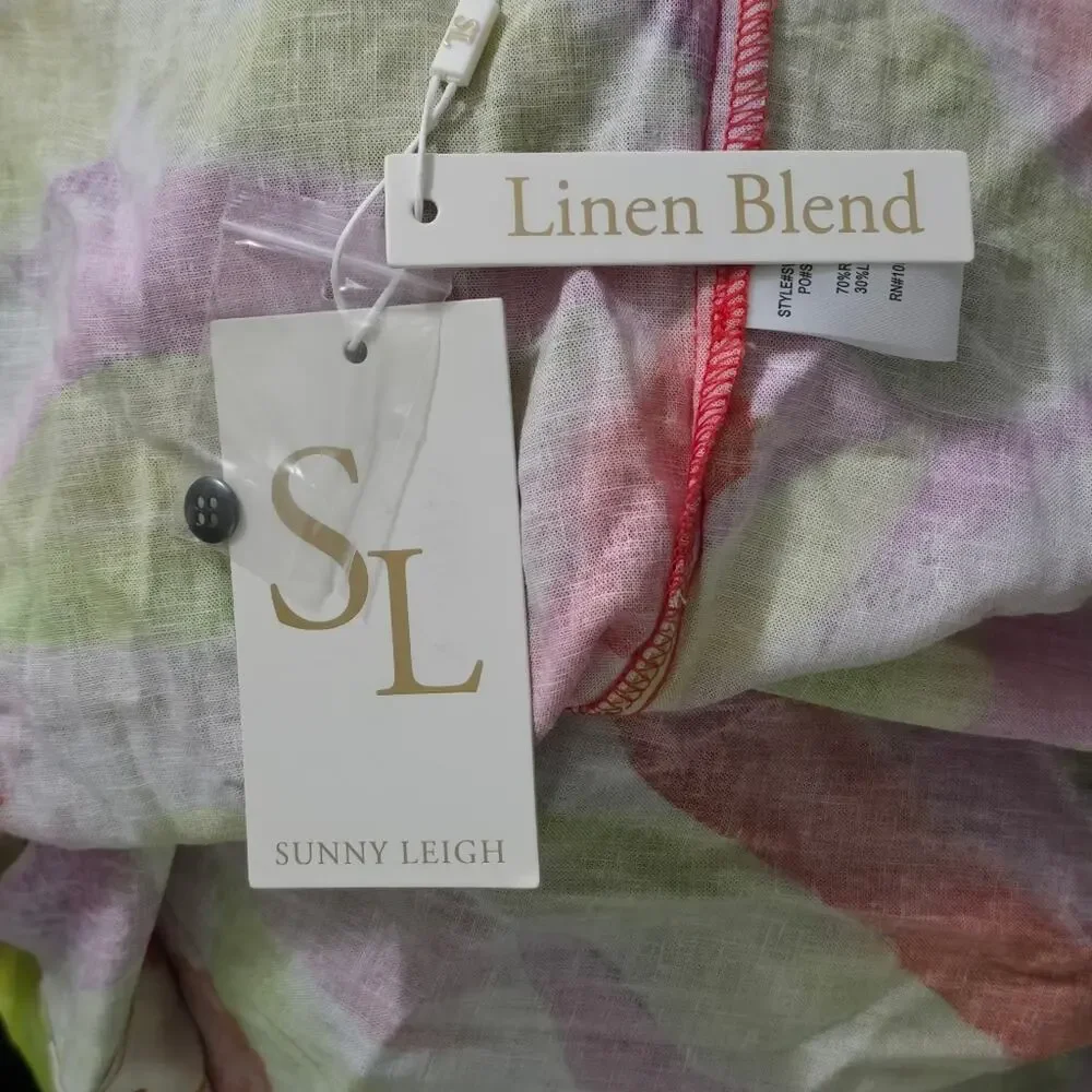 Sunny Leigh Watercolor Floral Linen Blend‎ Button Down Shirt Plus Size 2X New!